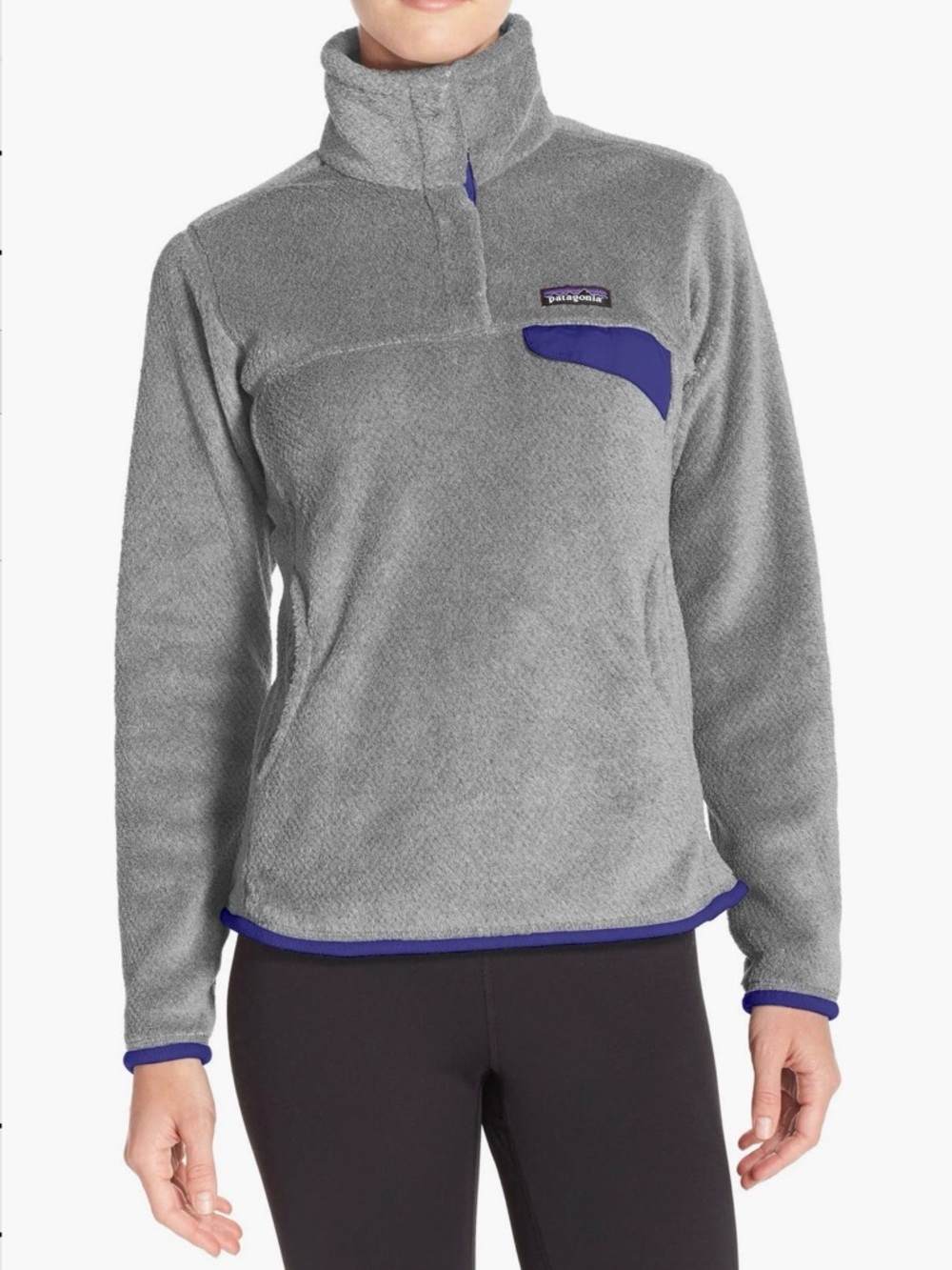 Patagonia Gray Re-Tool Fleece Pullover with Blue Trim